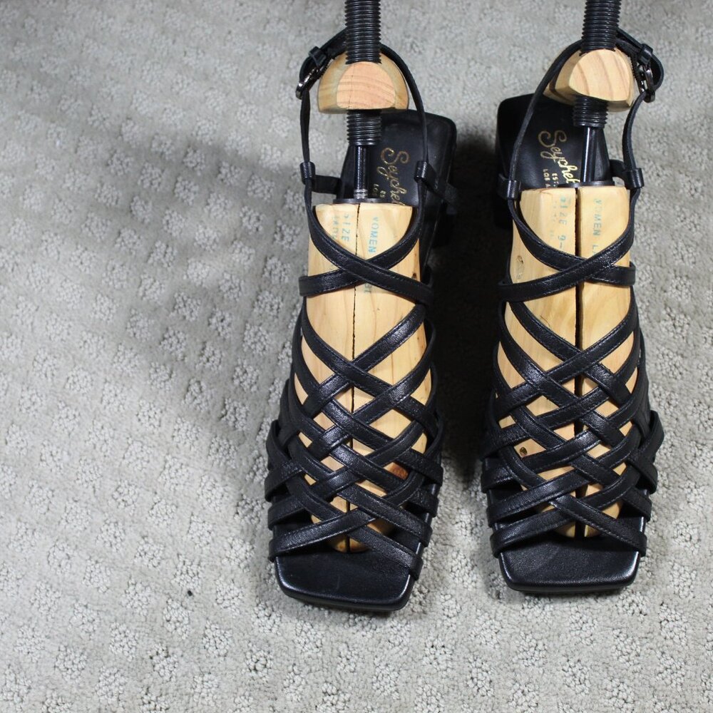 Seychelles Size 11 Black Strappy 3" Block Heels - Picture 3 of 7